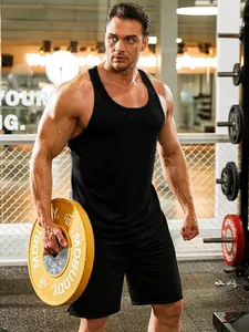 Men's Muscle Fit Racerback Tank Top For Gym Bodybuilding Fitness Training Summer Sleeveless Polyester Solid Color Vest Top
