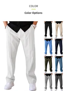 Detailed color display of men's loose straight-leg casual trousers in various shades