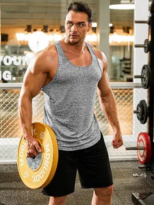 Mens grey heather fitness tank top for bodybuilding and gym workouts