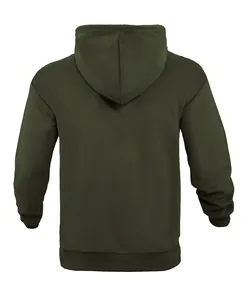 Vista posteriore di una felpa con cappuccio verde oliva con trama a nido d'ape per uomo