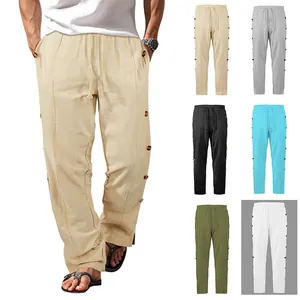 Pantalon Décontracté pour Hommes Style Américain en Polyester Boutons Doubles Coupe Droite Taille Cordon Respirant