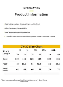 Detailed size chart for men's long sleeve polo sweatshirt with specific measurements.