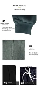 Detail views of men's cargo joggers showing ribbed cuffs, cargo pocket, and drawstring waist