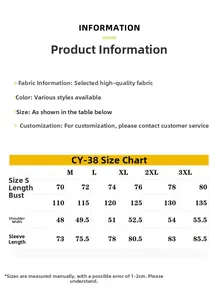 Detailed size chart for American style men's heavy lapel loose casual long sleeve hoodie