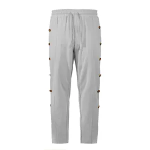Pantalon décontracté en coton et lin pour hommes avec double boutonnage et cordon