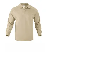 Men's casual khaki long-sleeved polo sweatshirt featuring a relaxed fit and three-button collar