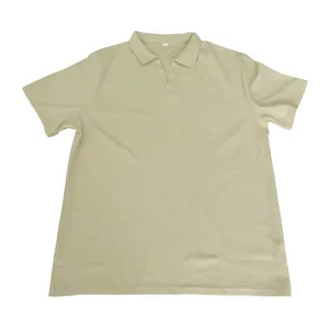 Detailed view of men's short-sleeved waffle polo shirt with casual V-neck collar