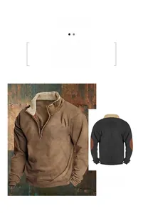 Sudadera gruesa para hombre con media cremallera, cuello alto y parches en los codos