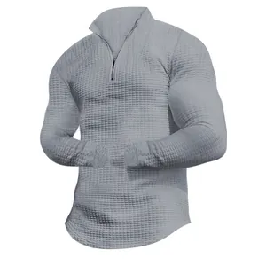 Graues Herren Sweatshirt mit Waffelstruktur, Stehkragen und praktischem Halb-Reißverschluss
