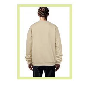Detailed back view of a minimalist loose-fit beige men's long-sleeve knit sweatshirt