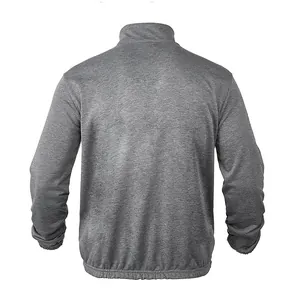 Detailed back view of a men's grey casual stand-up collar long sleeve sweatshirt