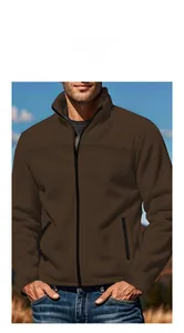 Men's outdoor model display wearing a brown full-zip fleece jacket for autumn season