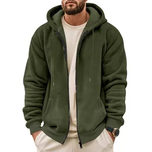 Giacca da uomo con cappuccio in maglia a nido d'ape verde oliva con zip