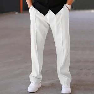 Men's loose straight-leg casual trousers in white, quick-dry fabric