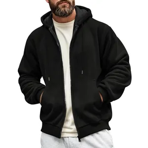 Giacca da uomo con cappuccio e zip trama a nido d'ape nero, felpa calda casual