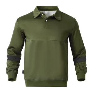 Classic olive green men's long-sleeve polo sweatshirt with ribbed cuffs and hem.