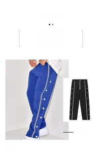 Side button detail and striped design on men's blue athletic straight pants