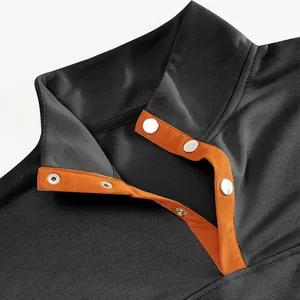 Men's casual stand-up collar corduroy sweatshirt with orange contrast snap button placket