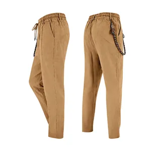 Vues détaillées de profil et de dos du pantalon décontracté en lin kaki pour homme en été