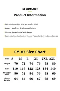 Detailed size chart table for Men's jacquard double-sided fleece hoodie CY-83