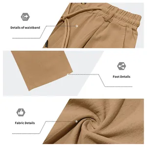Détails de la taille, de l'ourlet et de la texture du tissu du pantalon en lin homme.