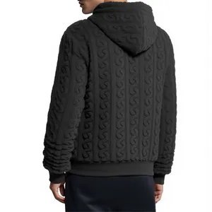Back view of men's premium warm jacquard fleece hoodie featuring a textured cable pattern