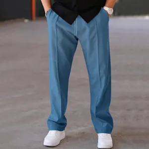 Premium men's loose straight-leg quick-dry casual trousers in a vibrant sky blue color