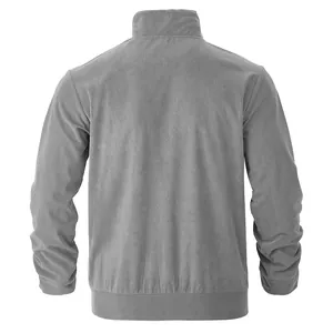 Vintage gray ribbed corduroy casual jacket featuring a classic stand-up collar back view