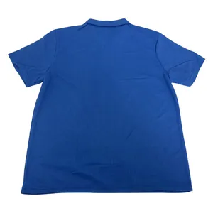 Back view of a classic blue men's short-sleeved Polo shirt featuring waffle knit texture