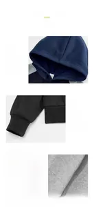 Detailansichten eines Herren-Patchwork-Hoodies mit Rippbündchen und Metall-Kordelzugenden.