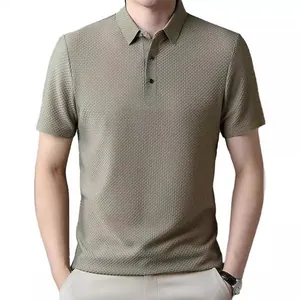 Men's casual short-sleeve polo shirt featuring a button collar and textured knit fabric.
