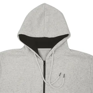 Dettaglio di una felpa con cappuccio e zip da uomo in grigio mélange sportivo