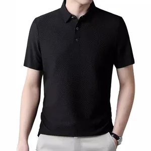 Classic black short-sleeve men's Polo shirt with textured fabric and button collar