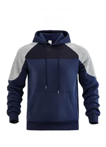 Stylischer Herren-Kapuzenpullover in Marineblau und Grau mit strukturiertem Brusteinsatz
