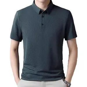 Men's dark green textured short-sleeve Polo shirt with classic button collar