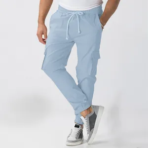 Men's Cargo Jogger Pants Loose Fit Multi Pocket Drawstring Casual Trousers Solid Color Fashion Outdoor Bottom For Autumn