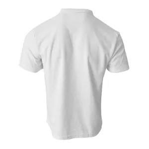 Detailed back view of men's white waffle knit polo shirt showing textured fabric