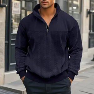 Felpa premium da uomo blu navy con mezza zip, design in maglia testurizzata e collo alto stile