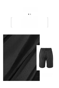 Macro detail of breathable mesh fabric on black men's athletic shorts for fitness