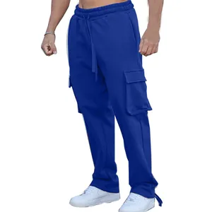 Heren casual blauwe cargo joggingbroek met trekkoord in de taille en zijflapzakken