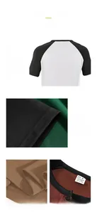 Macro detail of high-quality stitching and waffle fabric texture on a colorblock Henley T-shirt