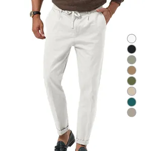 Casual herenpantalon slim fit met trekkoord en omgeslagen zoom in wit