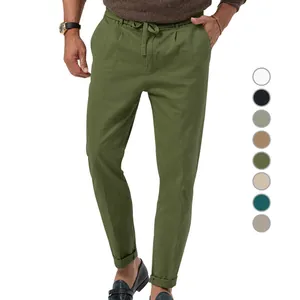 Casual herenbroek in olijfgroen met trekkoord en diverse kleuropties voor de zomer