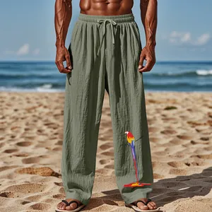 Pantalon décontracté vert sauge pour hommes avec imprimé graffiti de perroquet coloré