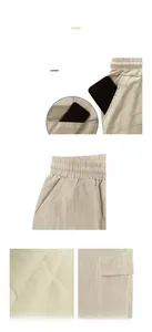 Primer plano de pantalones cargo beige para hombre con bolsillos y cintura elástica