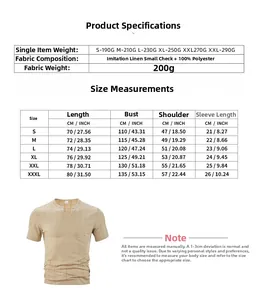 Size chart and fabric details for men's beige V-neck Henley short sleeve T-shirt
