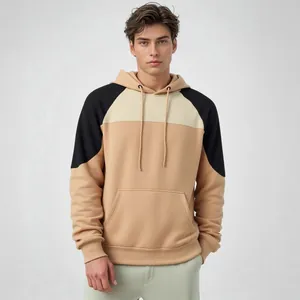 Herren Oversized Color-Block Raglan-Hoodie mit strukturiertem Brustdetail und Kängurutasche.