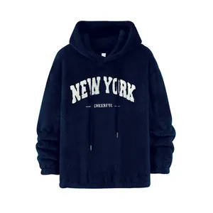 Felpa con Cappuccio da Uomo con Ricamo a Lettere Americane in Pile Caldo Pullover in Poliestere a Manica Lunga