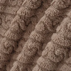 Close-up view showing the textured jacquard faux fur material of a men's winter hoodie.