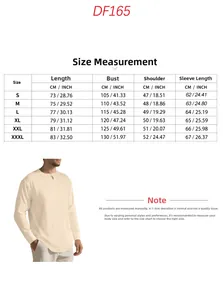 Size chart for men's pleated linen Henley shirt with measurements in cm and inches